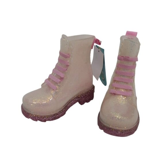 Light-Up Glitter Pink Kids Boots With Pink Laces & Glitter Sole By Western Chief - Picture 3 of 9